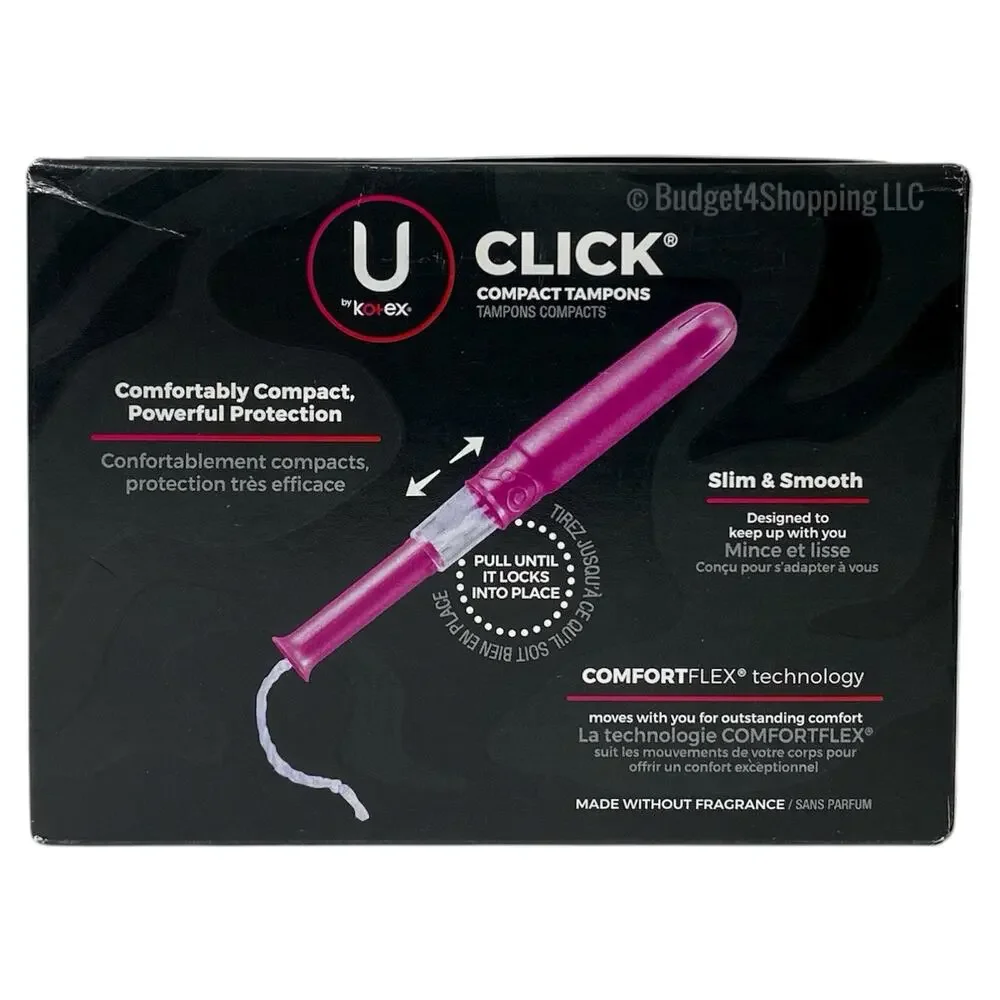 U by Kotex Click Compact Tampons, Regular Absorbency, Unscented, 32 Count